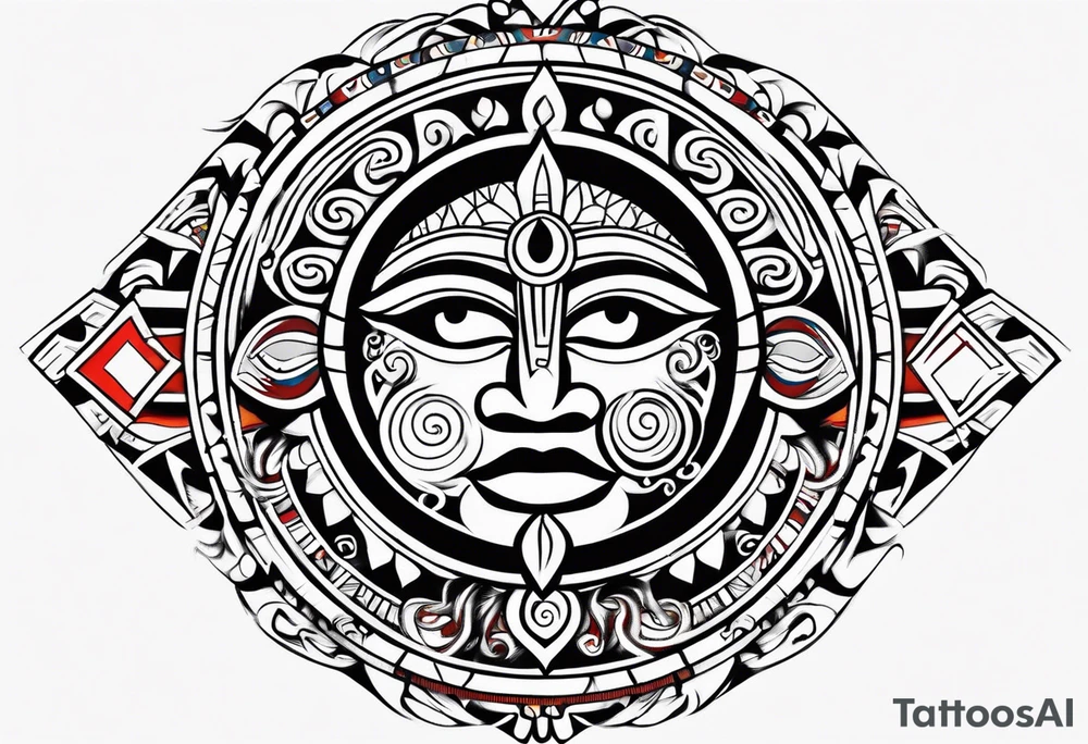 Taino tribal sun with puerto rican flag tattoo idea