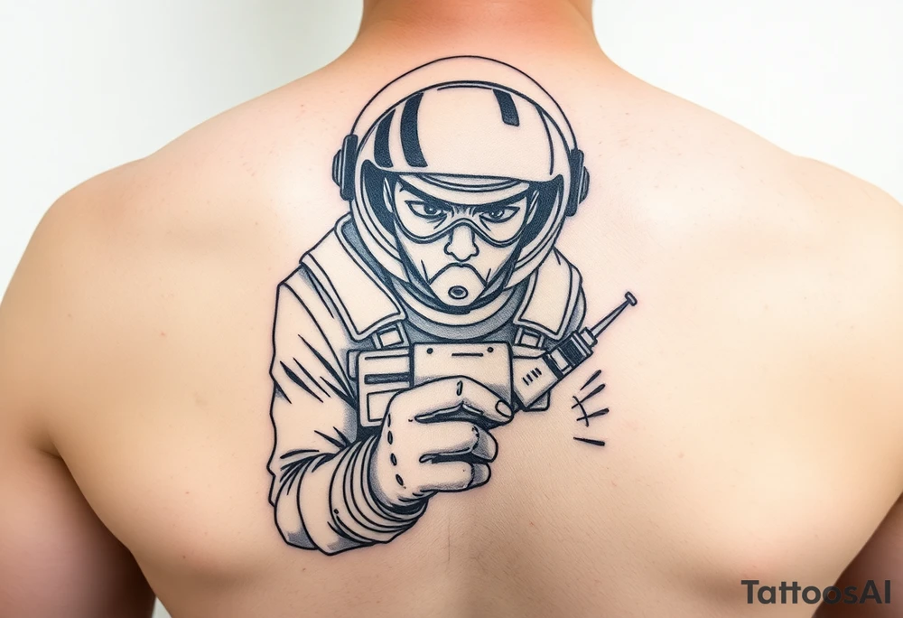 A spaceman junkie with a syringe tattoo idea