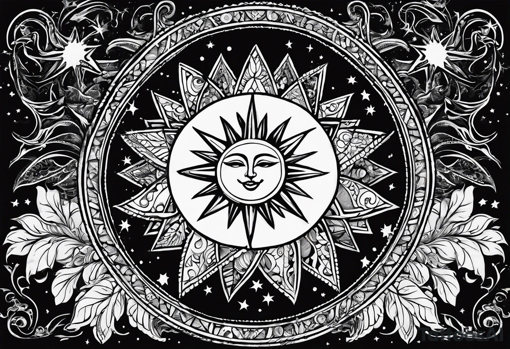 1 small sun, star, moon and the words, "My Blood, Your Blood, Our Blood" tattoo idea