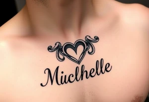 Create a tattoo on a man’s chest of the name Michelle. Claddagh heart tattoo idea