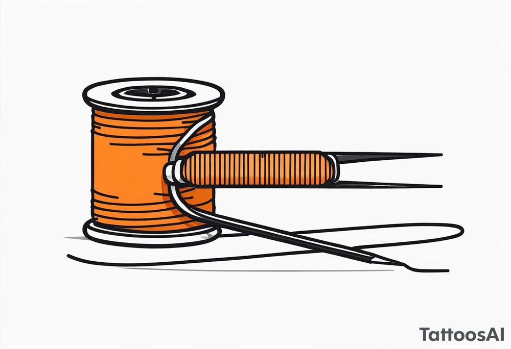 small tattoo. sewing needle and orange thread tattoo idea
