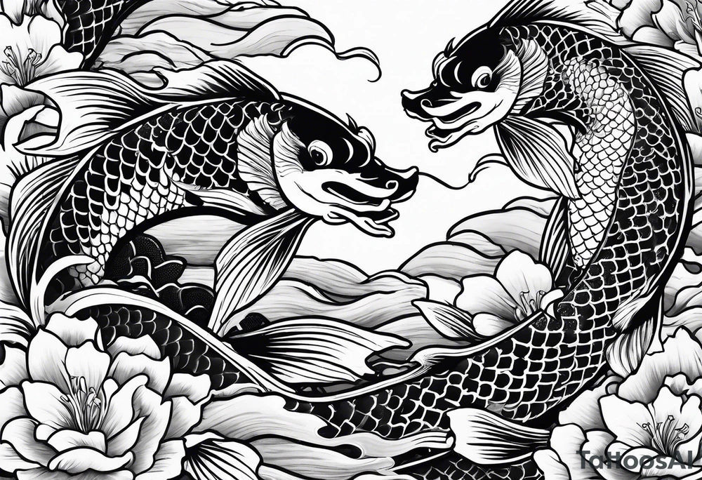 Koi fish fighting with dragon tattoo idea