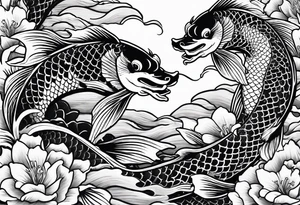 Koi fish fighting with dragon tattoo idea