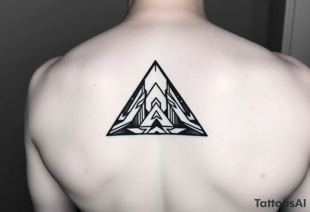 Geometric small triangle about different paths in life merge together and become stronger while being psychedelic and trippy tattoo idea