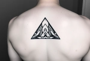 Geometric small triangle about different paths in life merge together and become stronger while being psychedelic and trippy tattoo idea