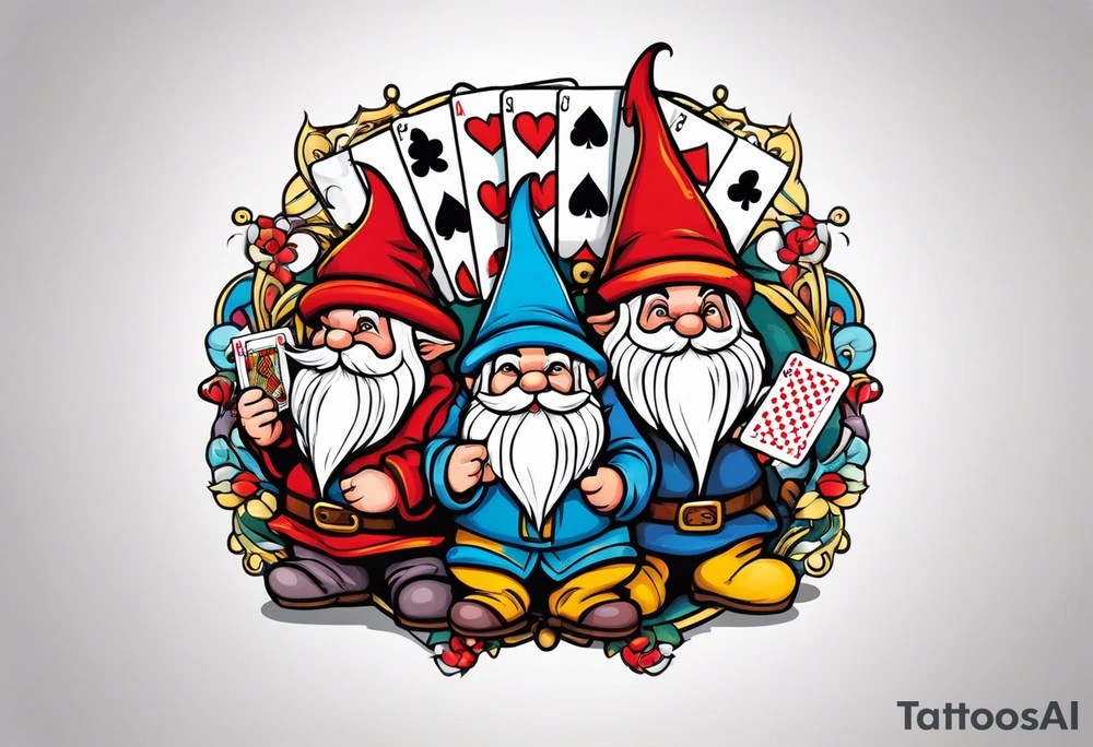 Gnomes holding playing cards tattoo idea