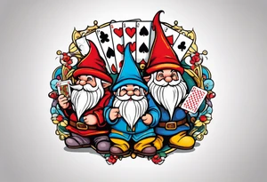 Gnomes holding playing cards tattoo idea
