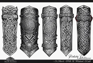 bracers armor written words celtic "honor" "loyalty" "unity" "honesty" tattoo idea