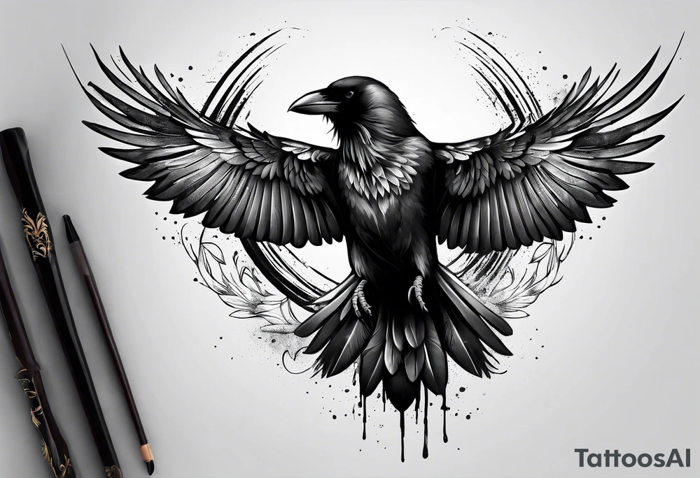 crow with open wings tattoo idea