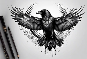 crow with open wings tattoo idea