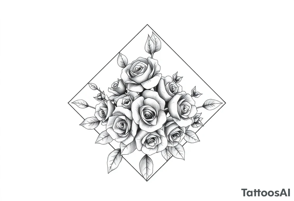 Small Roses with NO LEAVES fully filling up the inside of an lateral elongated diamond shape tattoo idea