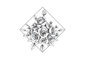 Small Roses with NO LEAVES fully filling up the inside of an lateral elongated diamond shape tattoo idea