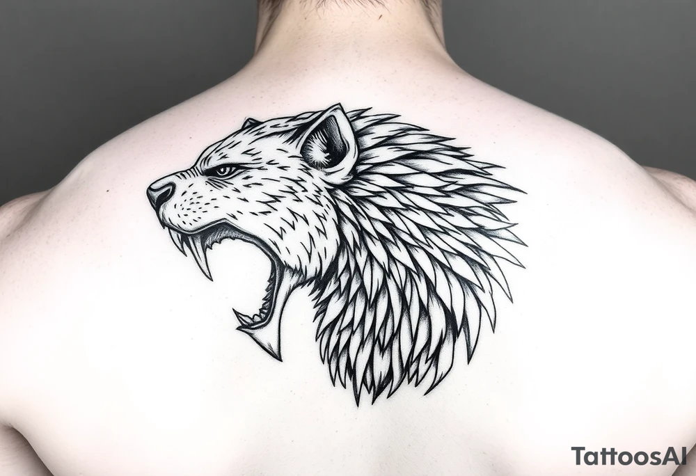 Wędkarz na molo w otoczeniu natury, kolorowy tattoo idea