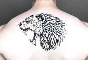 Wędkarz na molo w otoczeniu natury, kolorowy tattoo idea