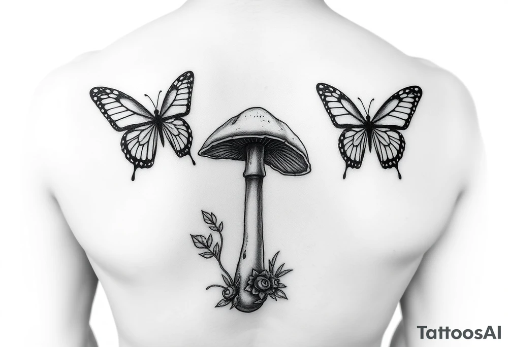 mushroom with 2 butterflies above it on your lower inner arm tattoo idea