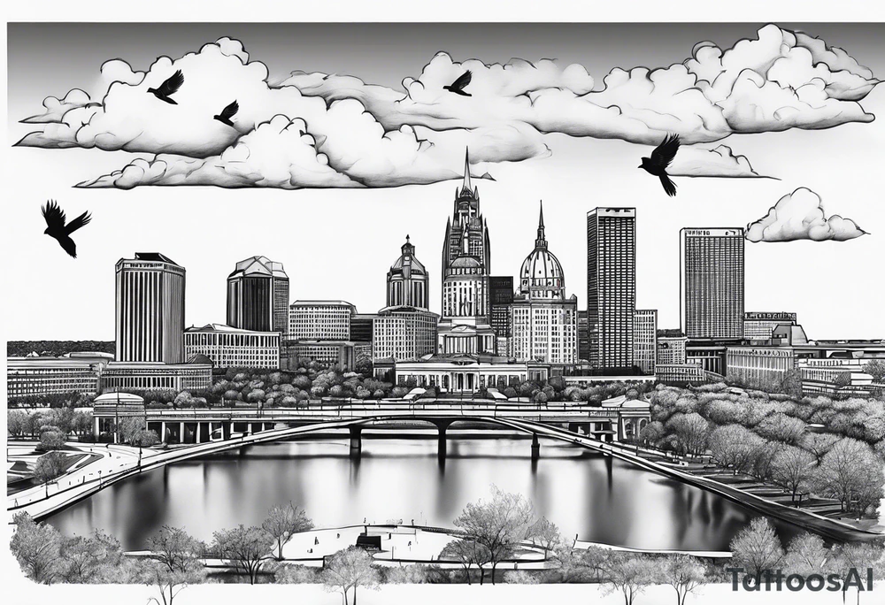 saint louis skyline with cardinals tattoo idea