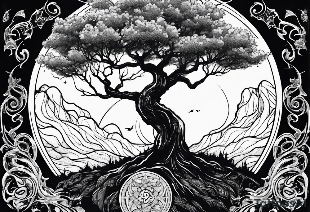 lightening with tree of life tattoo idea