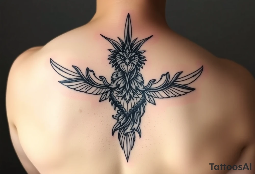 Can you help me design my next tattoo? I already have Polynesian-style tattoos covering left shoulder blade and second in the middle of back going along the spine up till my neck, and I’m looking for ideas to fill the white space between them. I haven’t been able to come up with anything that works.

I’d like the new elements to be in a different style than Polynesian, but still visually cohesive so they complement the existing tattoos rather than clash with them. tattoo idea