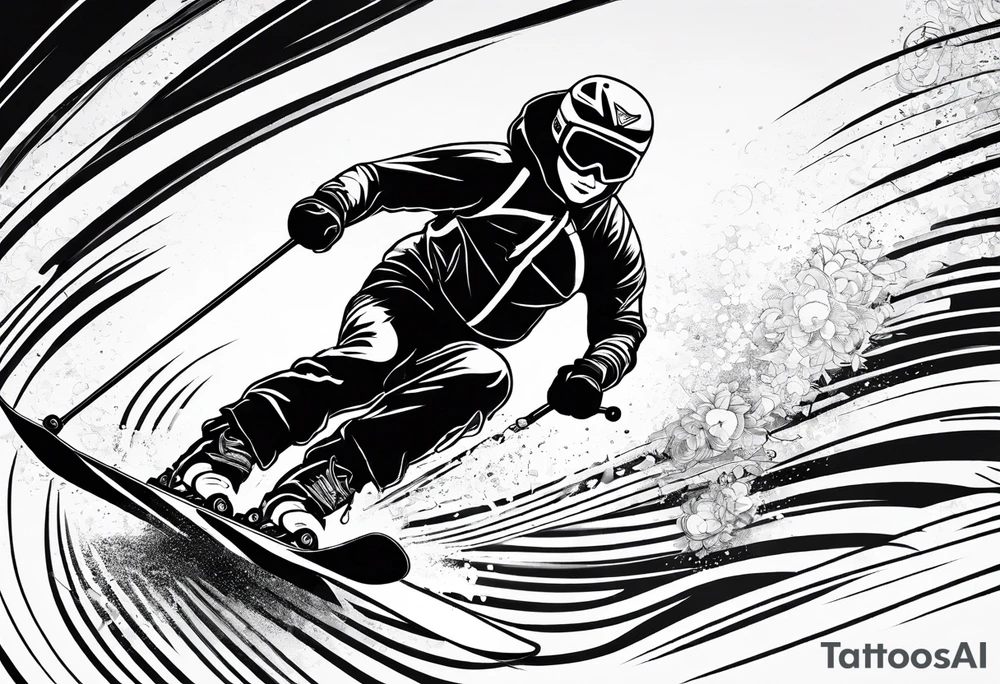 Skier in motion, fine line, more abstract tattoo idea