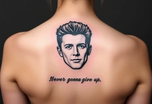 Rick Astley's Face outline with text Never Gonna Give You Up tattoo idea