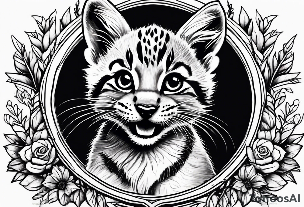Super cute happy wildcat cub tattoo idea