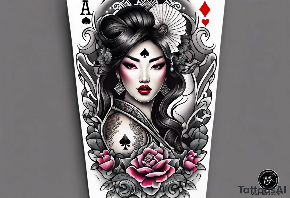 Asian Queen Of Spades tattoo sleeve tattoo idea