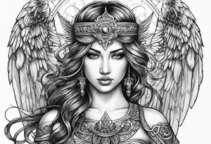 Goddess with sword and angel wing tattoo idea