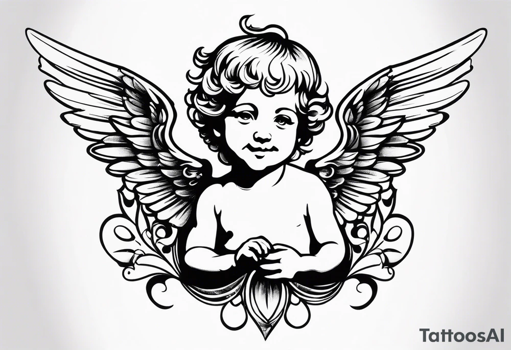 one putti with wings smiling tattoo idea