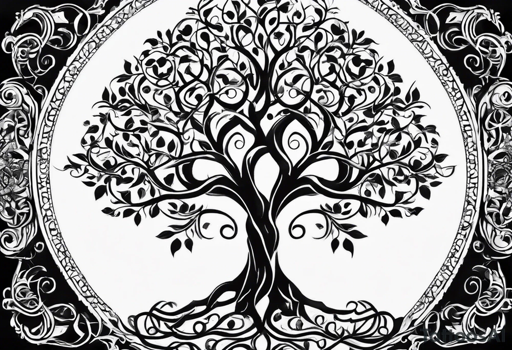 Circular tree of life, with "D3" in the branches, and, "S" and "J" in the roots tattoo idea