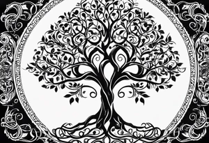 Circular tree of life, with "D3" in the branches, and, "S" and "J" in the roots tattoo idea