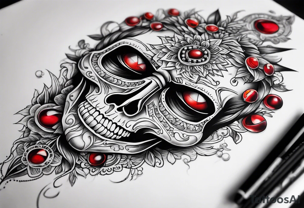 Death . Red eyes, beads in hand tattoo idea