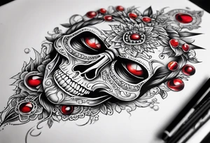 Death . Red eyes, beads in hand tattoo idea