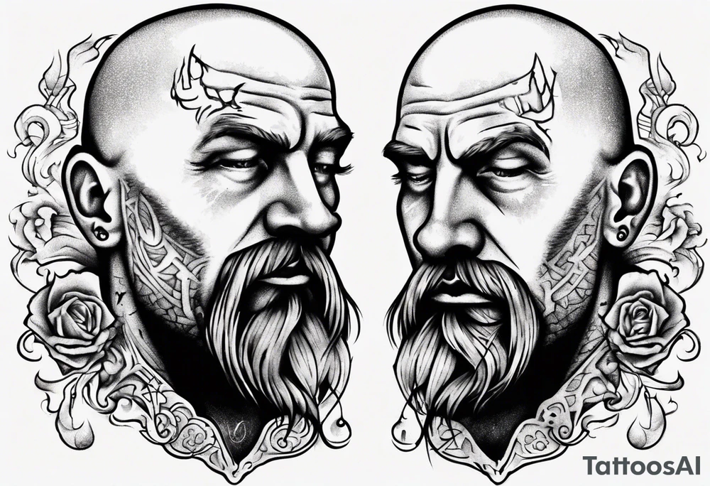 bald heartbroken man closeup van dyke goatee tattoo idea
