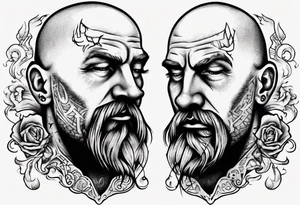 bald heartbroken man closeup van dyke goatee tattoo idea