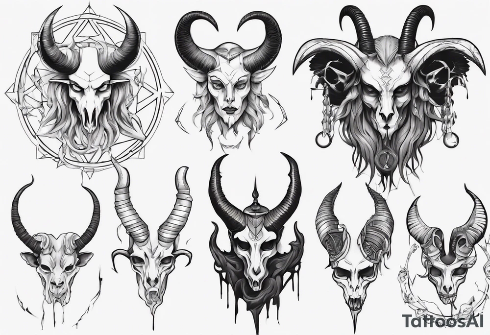human like Baphomet friendly but dark and large no flowers tattoo idea