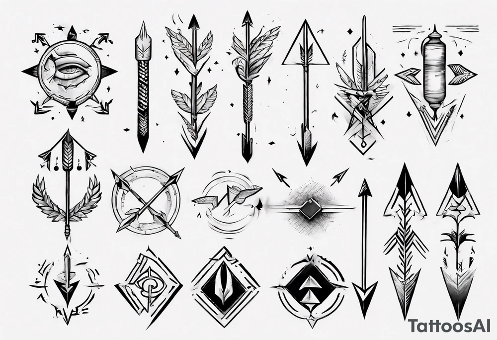 Arrow including symbols for temperance wisdom courage justice tattoo idea