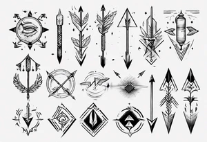 Arrow including symbols for temperance wisdom courage justice tattoo idea