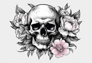 Skull with peony tattoo idea