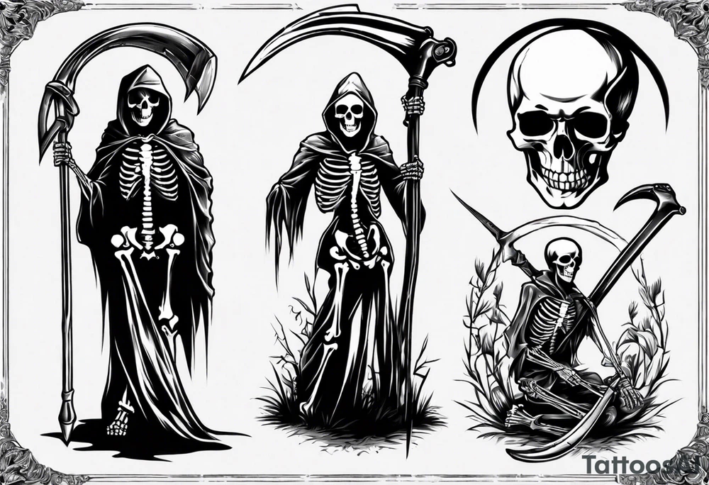 Skeleton with scythe death tattoo idea