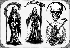 Skeleton with scythe death tattoo idea