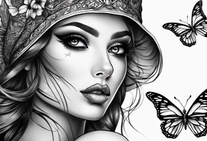 Dark feminine eyes and butterflies tattoo idea