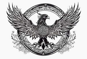 Viking Vegvisir with phoenix wings around it, Viking Valknut, tree of life with roots tattoo idea