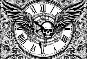 skeleton key wings clock leaves tattoo idea