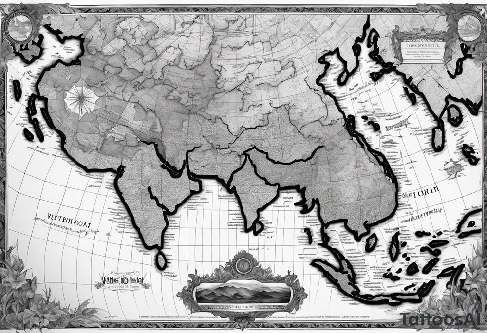 Map depicting Whidbey island, Cambodia, Liberia, and Haiti tattoo idea