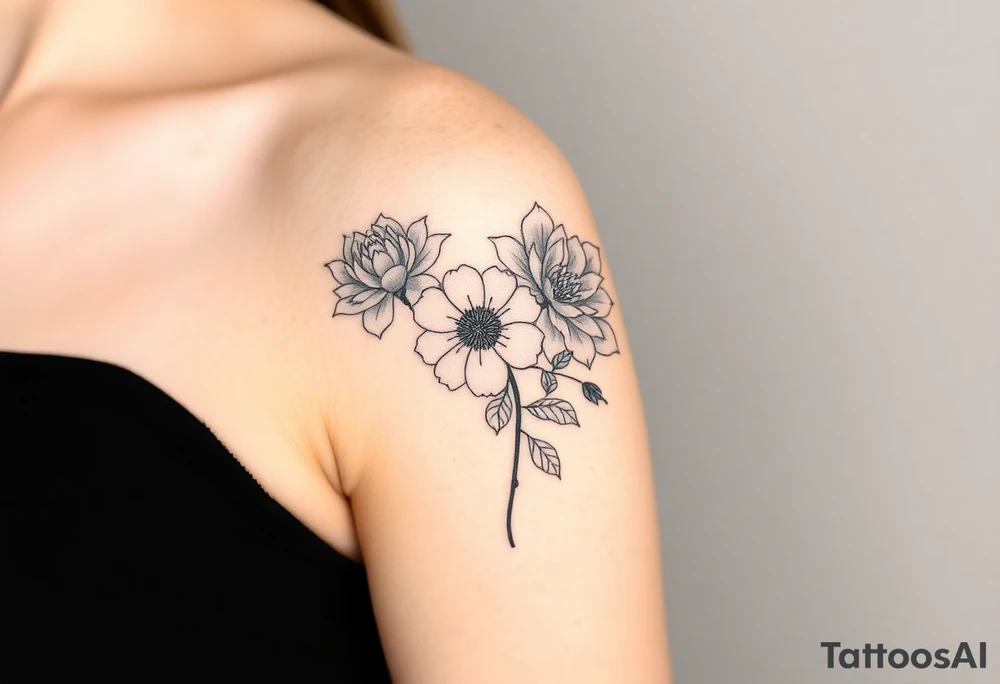 Rose and Chrysanthemum bouquet tattoo tattoo idea