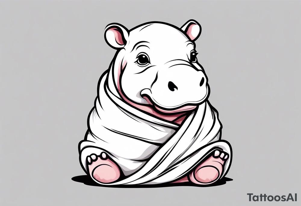 Baby hippo sitting wrapped in a swaddle tattoo idea