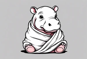 Baby hippo sitting wrapped in a swaddle tattoo idea