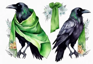 a raven wearing a green scarf tattoo idea