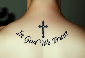 Necklace Rosary surrounded by the words "In God We Trust" tattoo idea