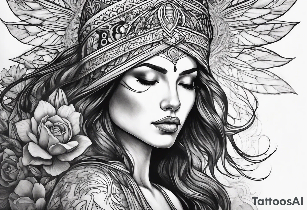 Resurrection Beautiful woman rising from her dead self to inner peace and self-love tattoo idea